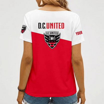 [FAN EXCLUSIVE] NEW CUSTOMIZED MLS06 DCU D.C. UNITED V-NECK FEMALE SHIRT