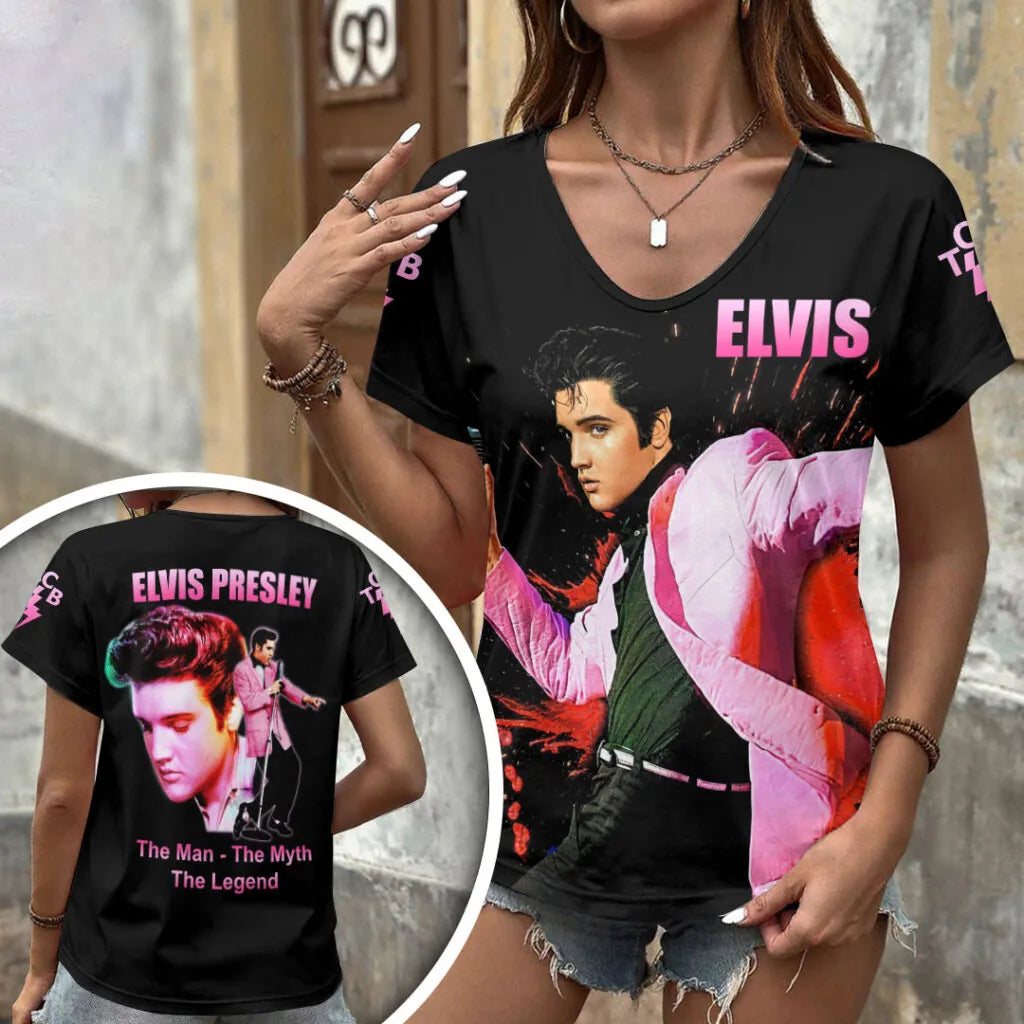 [FAN FAVORITE] NEW CUSTOMIZED ELVIS PRESLEY V-NECK FEMALE SHIRT