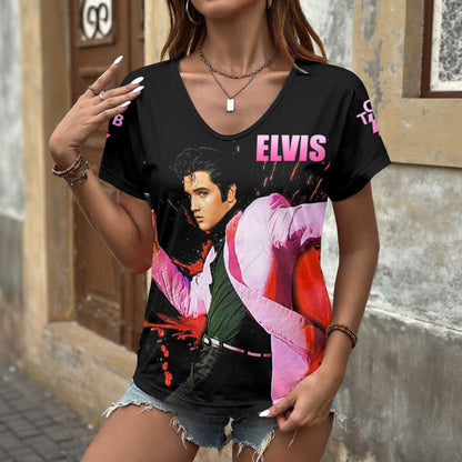 [FAN FAVORITE] NEW CUSTOMIZED ELVIS PRESLEY V-NECK FEMALE SHIRT