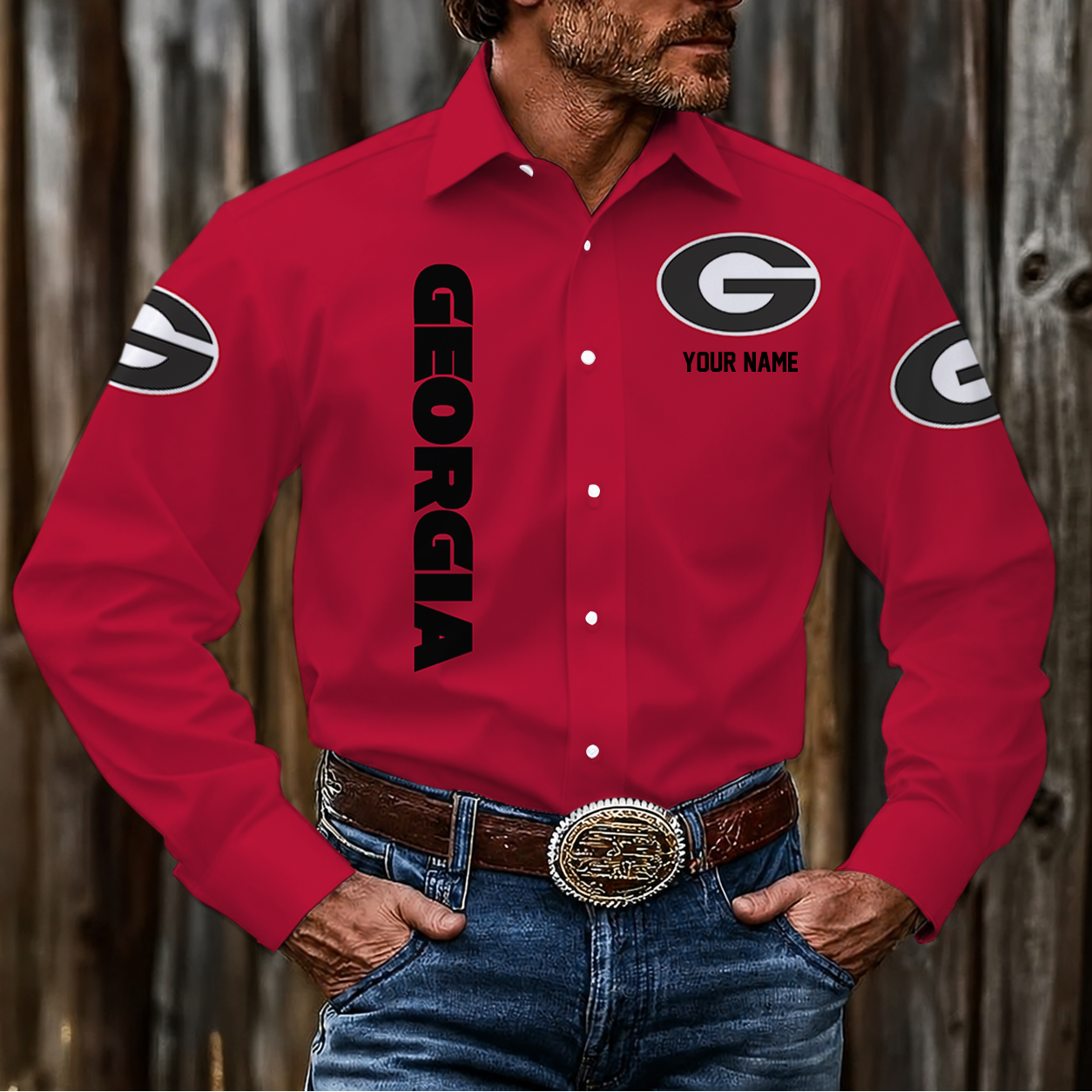 LIMITED EDITION - NEW CUSTOMIZED NCAA FBS06 GEB GEORGIA BULLDOGS MEN'S LONG SLEEVE BUTTON-UP SHIRT