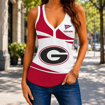 LIMITED EDITION - NEW CUSTOMIZED NCAA FBS06 GEB GEORGIA BULLDOGS WOMEN'S V-NECK TANK TOP