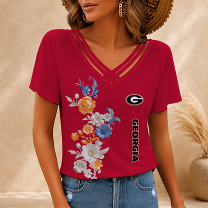 [FAN FAVORITE] NEW CUSTOMIZED NCAA FBS06 GEB GEORGIA BULLDOGS V-NECK SHIRT