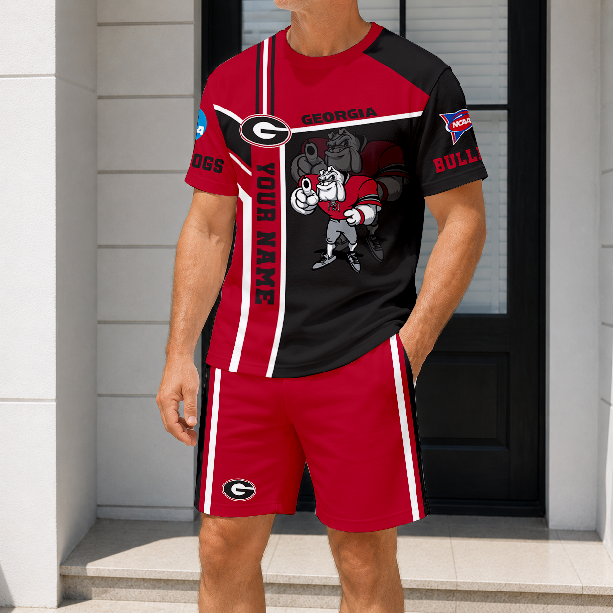 ELITE EDITION - NEW CUSTOMIZED NCAA FBS06 GEB GEORGIA BULLDOGS T-SHIRT & SHORT PANTS SET