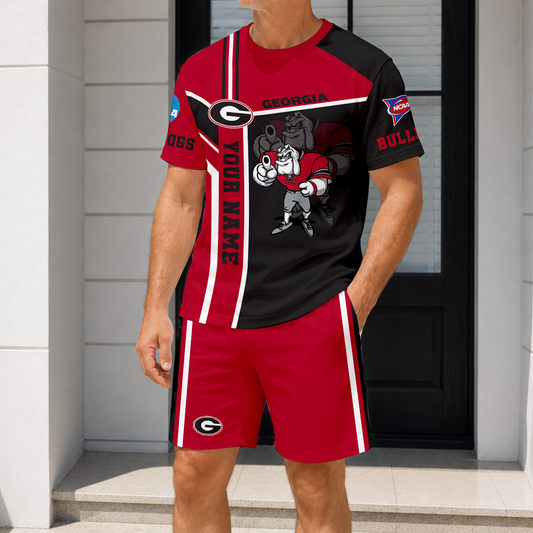 ELITE EDITION - NEW CUSTOMIZED NCAA FBS06 GEB GEORGIA BULLDOGS T-SHIRT & SHORT PANTS SET