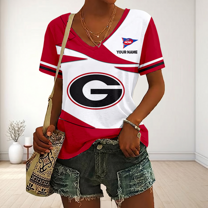 LIMITED DROP - NEW CUSTOMIZED | NCAA FBS06 GEB GE BULLGOGS V-NECK FEMALE SHIRT