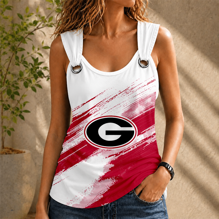 [FAN FAVORITE] NEW CUSTOMIZED NCAA FBS06 GEB GEORGIA BULLDOGS O-RING SHOULDER TANK TOP