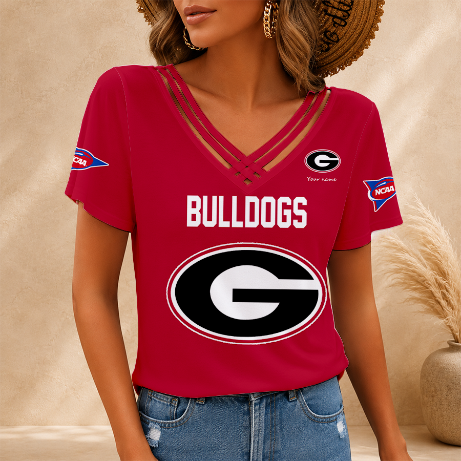 [FAN FAVORITE] NEW CUSTOMIZED NCAA FBS06 GEB GEORGIA BULLDOGS V-NECK SHIRT