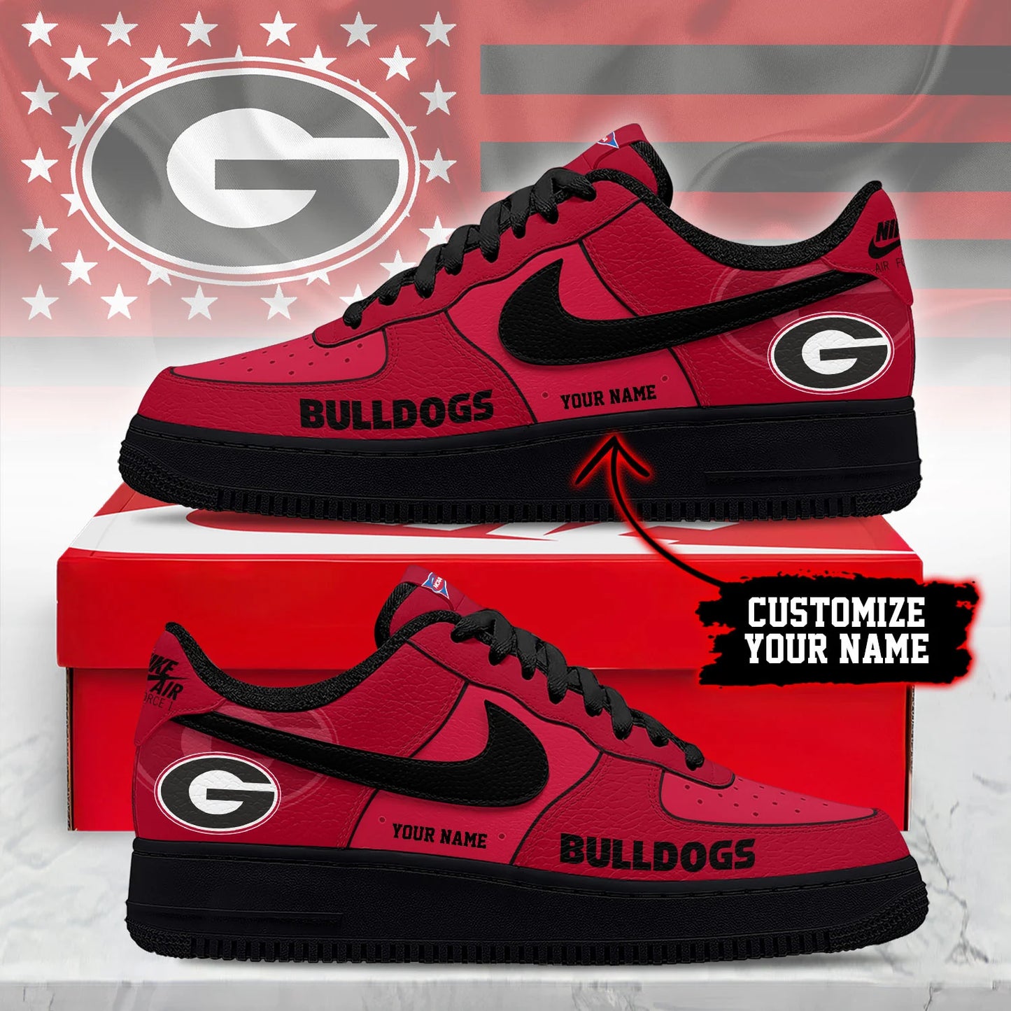ELITE EDITION - NEW CUSTOMIZED NCAA FBS06 GEB GEORGIA BULLDOGS AF1 SHOES