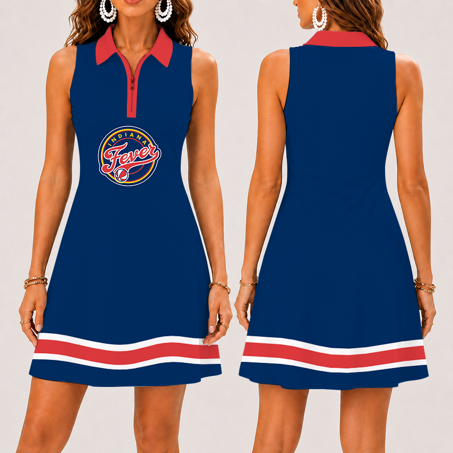 [FAN FAVORITE] NEW CUSTOMIZED WNBA06 IDF INDIANA FEVER WOMEN'S ZIP SLEEVELESS POLO DRESS