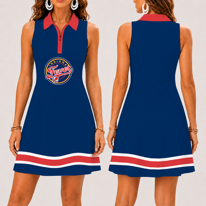 [FAN FAVORITE] NEW CUSTOMIZED WNBA06 IDF INDIANA FEVER WOMEN'S ZIP SLEEVELESS POLO DRESS