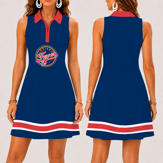 [FAN FAVORITE] NEW CUSTOMIZED WNBA06 IDF INDIANA FEVER WOMEN'S ZIP SLEEVELESS POLO DRESS