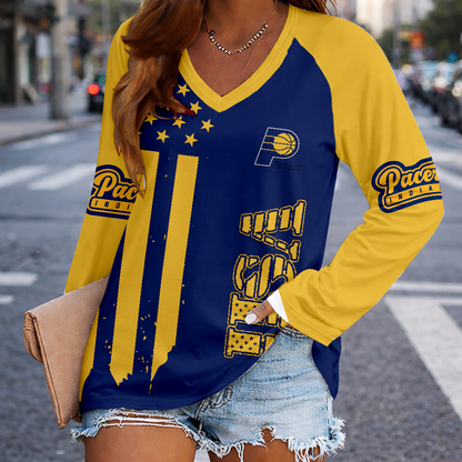 LIMITED EDITION - NEW CUSTOMIZED NBA06 IPA INDIANA PACERS WOMEN'S V-NECK LONG SLEEVED SHIRT