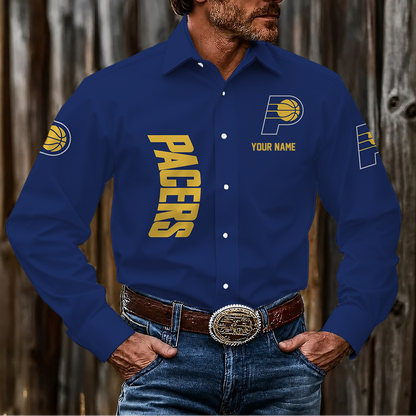 LIMITED EDITION - NEW CUSTOMIZED NBA06 IPA INDIANA PACERS MEN'S LONG SLEEVE BUTTON-UP SHIRT