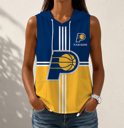LIMITED EDITION - NEW CUSTOMIZED NBA06 IPA INDIANA PACERS WOMEN'S SLEEVELESS HOODED POCKET TANK TOP