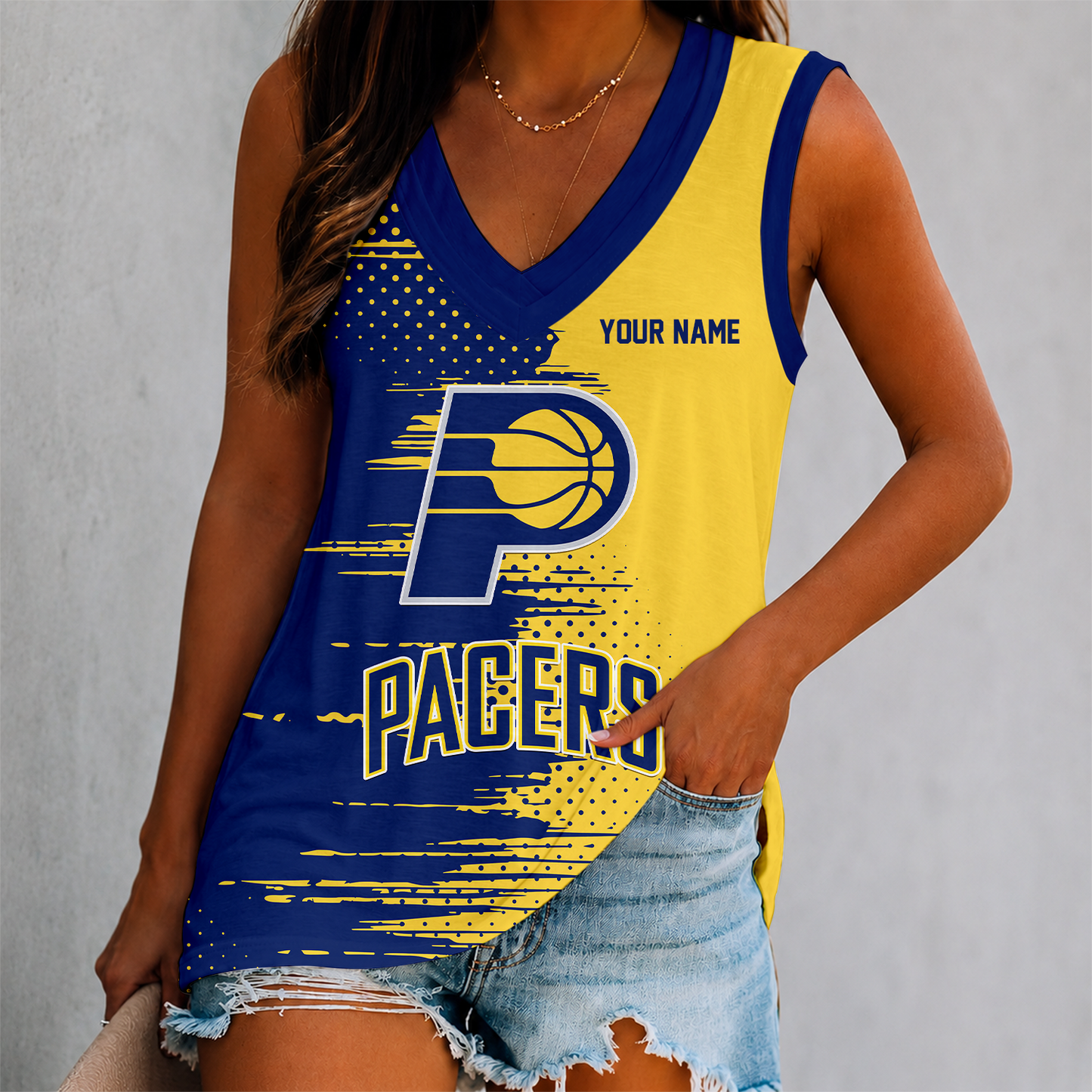FINAL SALE - NEW CUSTOMIZED NBA06 IPA INDIANA PACERS WOMEN'S V-NECK TANK TOP