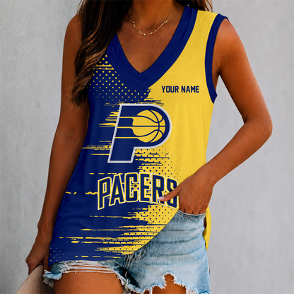 FINAL SALE - NEW CUSTOMIZED NBA06 IPA INDIANA PACERS WOMEN'S V-NECK TANK TOP