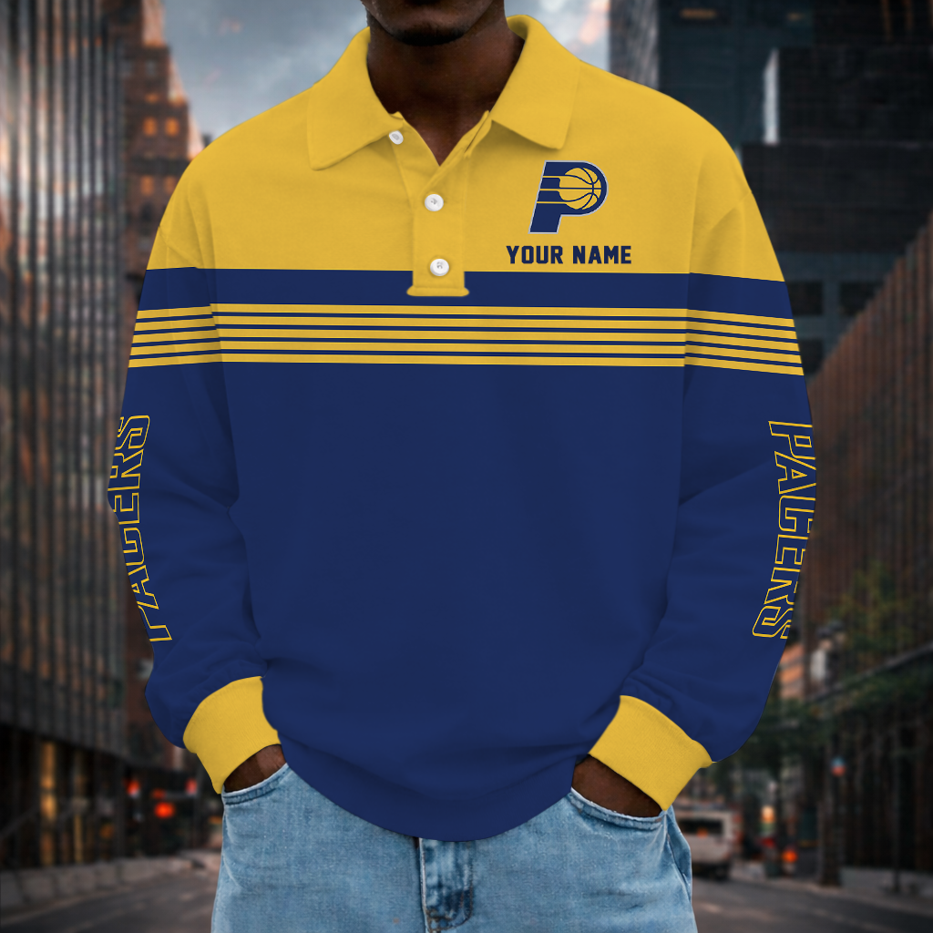 ELITE EDITION - NEW CUSTOMIZED NBA06 IPA INDIANA PACERS MEN LONG SLEEVE POLO