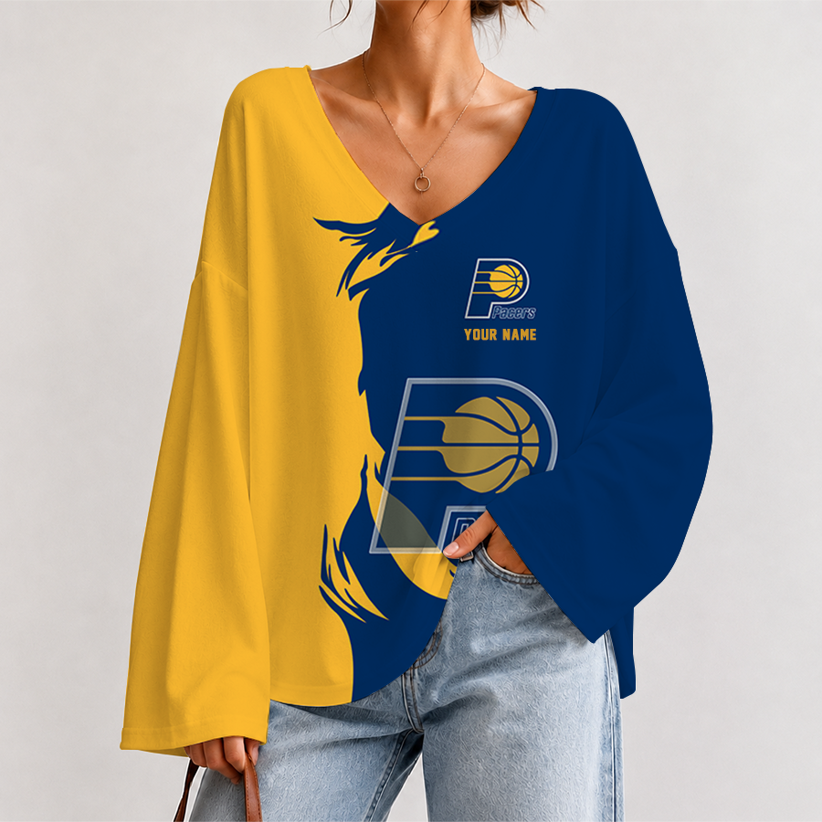 [HOT DEAL] NEW CUSTOMIZED NBA06 IPA INDIANA PACERS V-NECK LONG SLEEVED CROP TOP