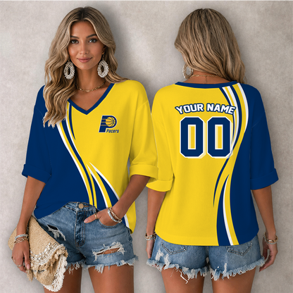 LIMITED EDITION - NEW CUSTOMIZED NBA06 IPA INDIANA PACERS WOMEN'S HEART V-NECK LONG SLEEVE SHIRT