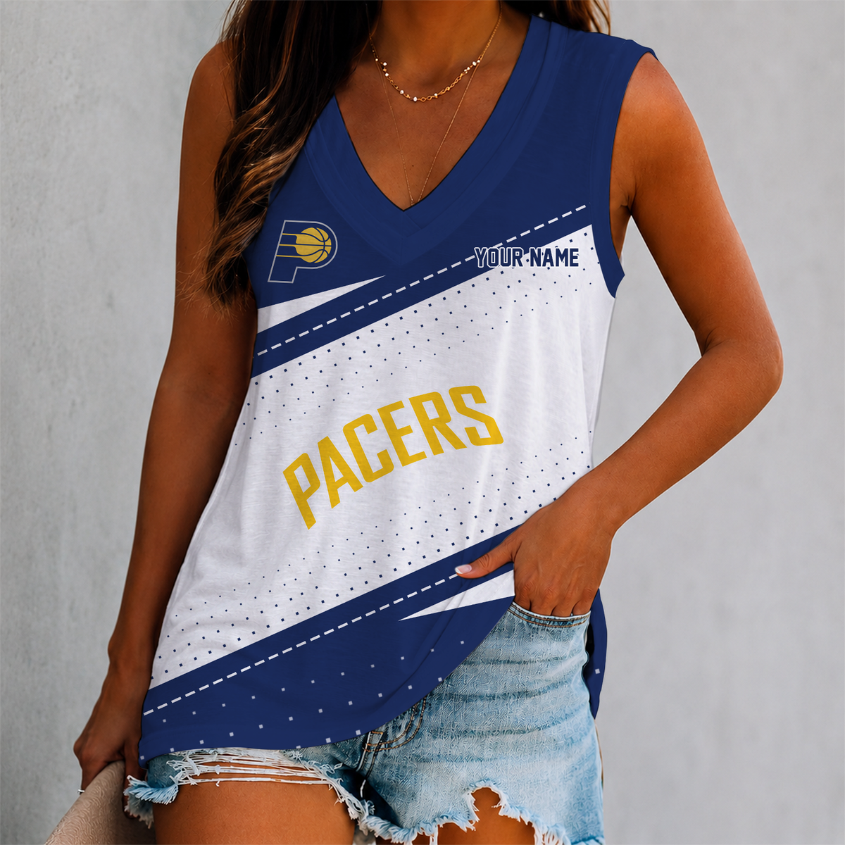 VIRAL EDITION - NEW CUSTOMIZED NBA06 IPA INDIANA PACERS WOMEN'S V-NECK TANK TOP