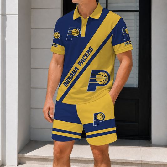 LIMITED EDITION - NEW CUSTOMIZED NBA06 IPA INDIANA PACERS POLO SHIRT & SHORT PANTS SET