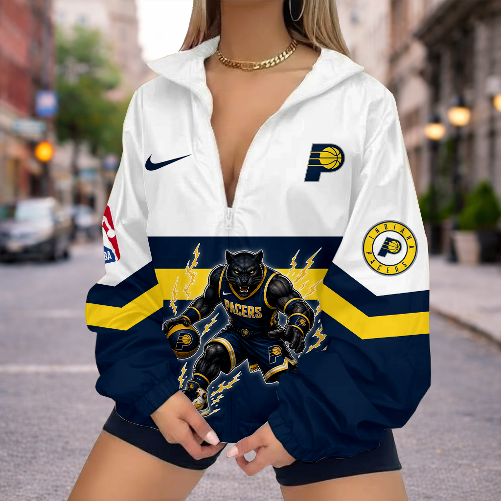 VIRAL EDITION - NEW CUSTOMIZED NBA06 IPA INDIANA PACERS V-NECK ZIPPER SWEATSHIRT JACKET