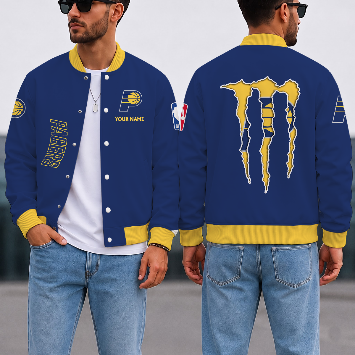 LIMITED EDITION - NEW CUSTOMIZED NBA06 IPA INDIANA PACERS BASEBALL JACKET, SATIN VARSITY JACKET