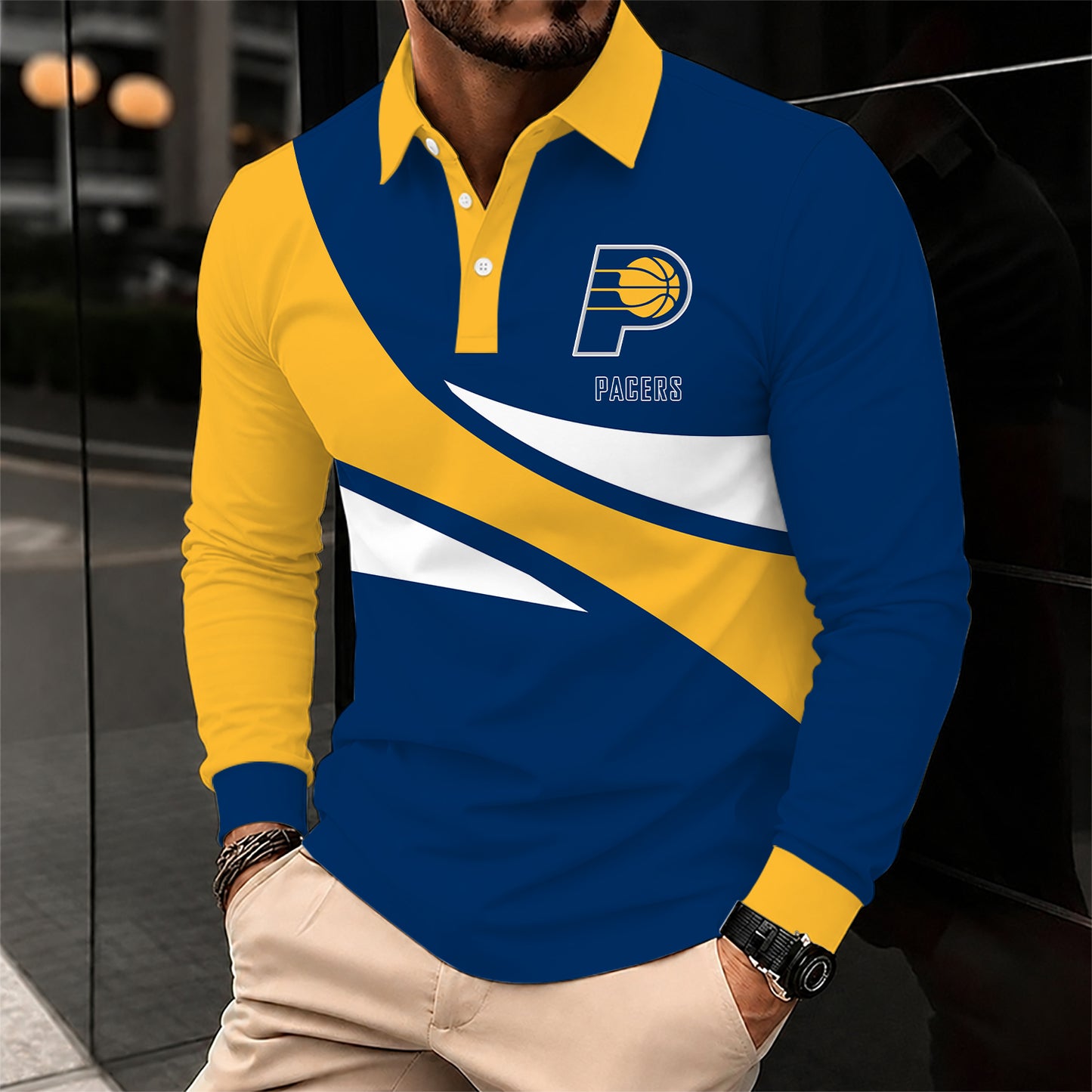 [HOT DEAL] NEW CUSTOMIZED NBA06 IPA INDIANA PACERS MEN LONG SLEEVE POLO