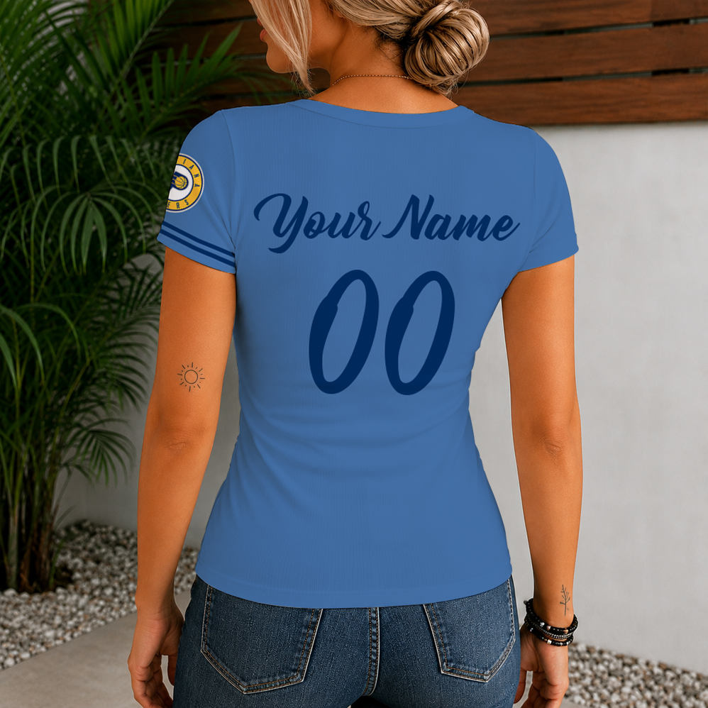 [HOT DEAL] NEW CUSTOMIZED NBA06 IPA INDIANA PACERS  WOMEN'S SHORT SLEEVE HENLEY T-SHIRT