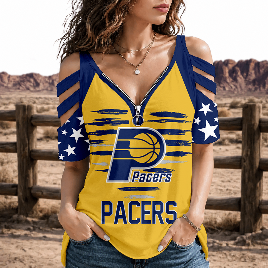 [HOT DEAL] NEW CUSTOMIZED NBA06 IPA INDIANA PACERS STRAPPY COLD-SHOULDER TOP