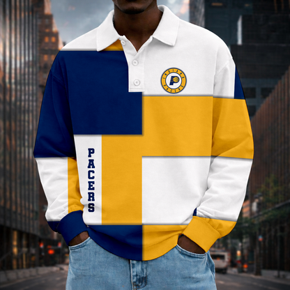 LIMITED EDITION - NEW CUSTOMIZED NBA06 IPA INDIANA PACERS MEN LONG SLEEVE POLO