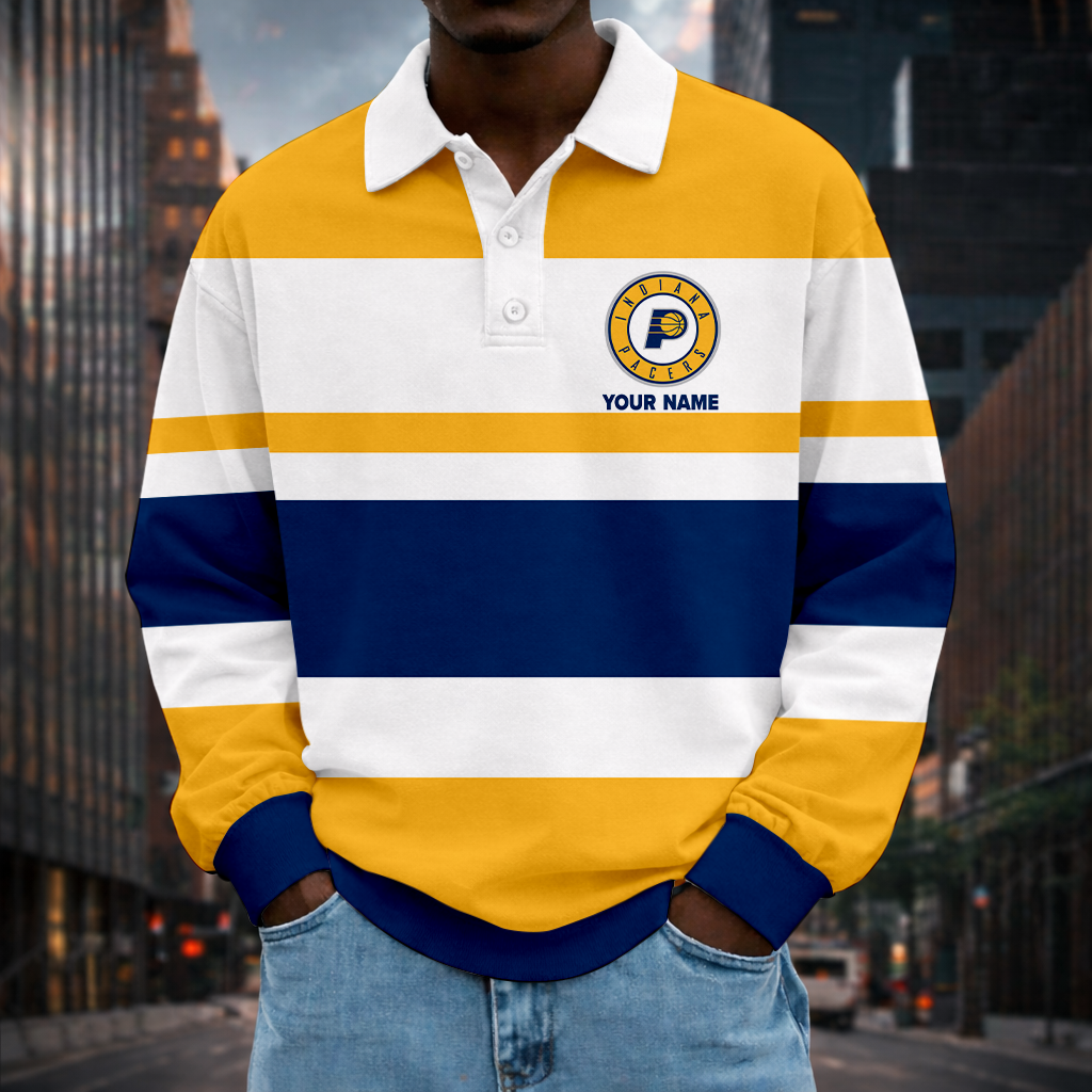 LIMITED EDITION - NEW CUSTOMIZED NBA06 IPA ID PACERS MEN LONG SLEEVE POLO