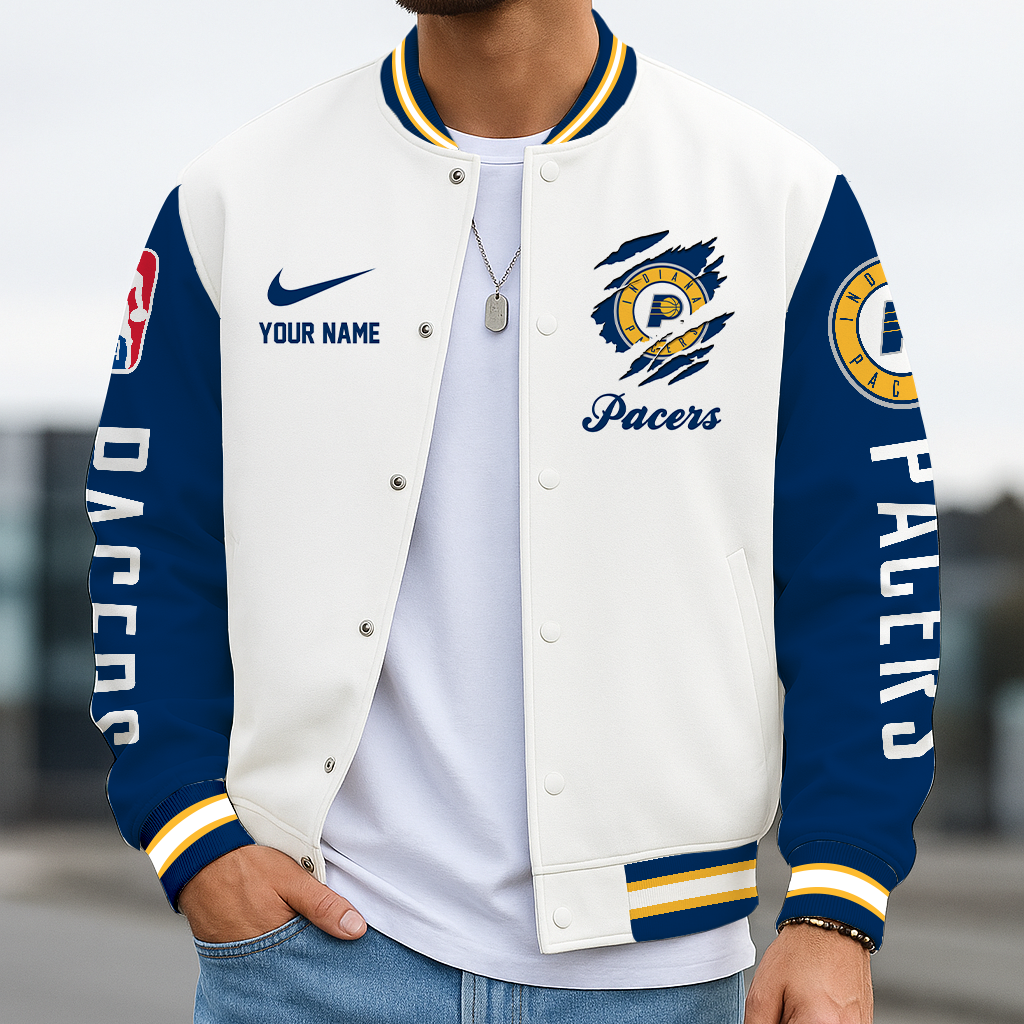 LIMITED EDITION - NEW CUSTOMIZED NBA06 IPA ID PACERS BASEBALL JACKET, SATIN VARSITY JACKET