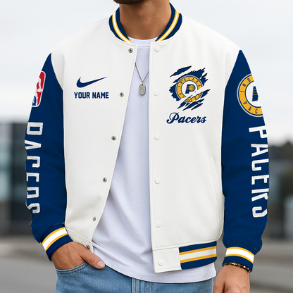 LIMITED EDITION - NEW CUSTOMIZED NBA06 IPA ID PACERS BASEBALL JACKET, SATIN VARSITY JACKET