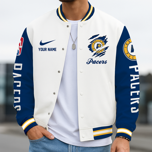 LIMITED EDITION - NEW CUSTOMIZED NBA06 IPA ID PACERS BASEBALL JACKET, SATIN VARSITY JACKET