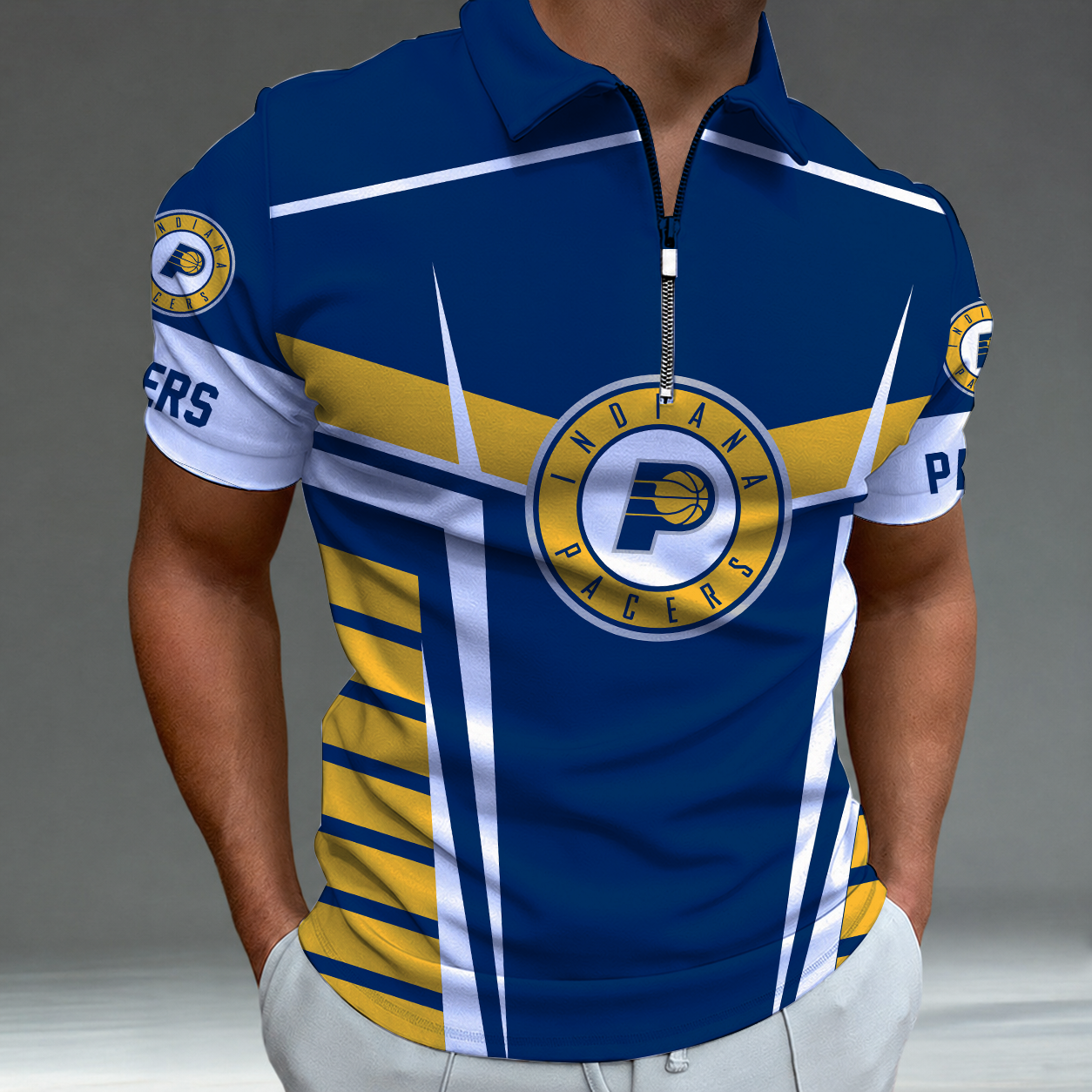 [HOT DEAL] NEW CUSTOMIZED NBA06 IPA INDIANA PACERS ZIP POLO SHIRT