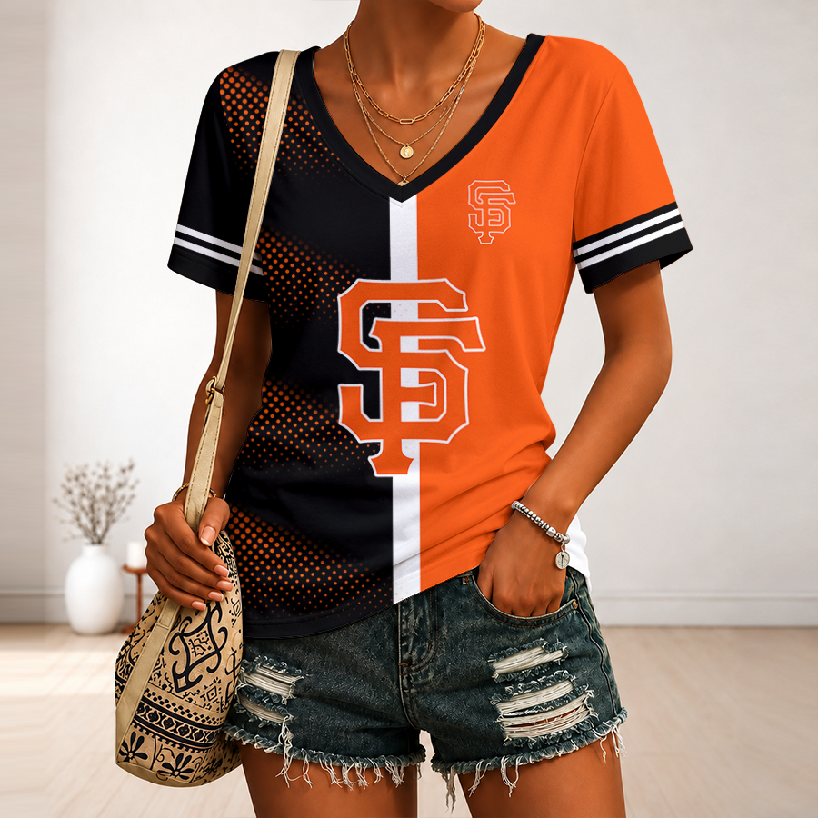LIMITED EDITION - NEW CUSTOMIZED MLB06 SFG SAN FRANCISCO GIANTS V-NECK FEMALE SHIRT