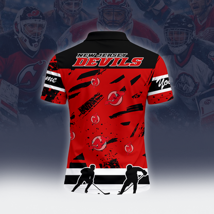 [SUPER SALE] NEW CUSTOMIZED NHL06 NJD NEW JERSEY DEVILS POLO SHIRT