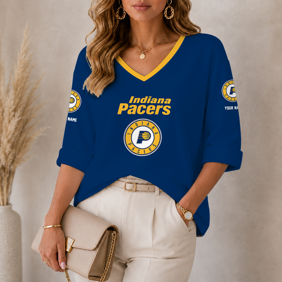 [HOT DEAL] NEW CUSTOMIZED NBA06 IPA INDIANA PACERS WOMEN'S HEART V-NECK LONG SLEEVE SHIRT