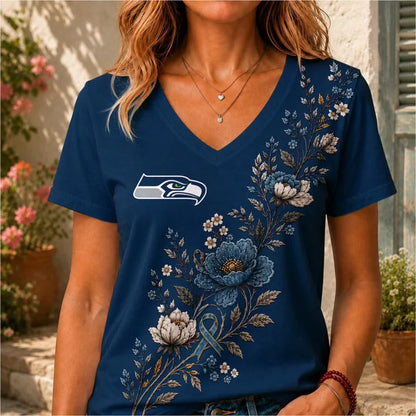 ELITE EDITION - NEW CUSTOMIZED NFL06 SSH SEATLLE SEAHAWKS V-NECK FEMALE SHIRT