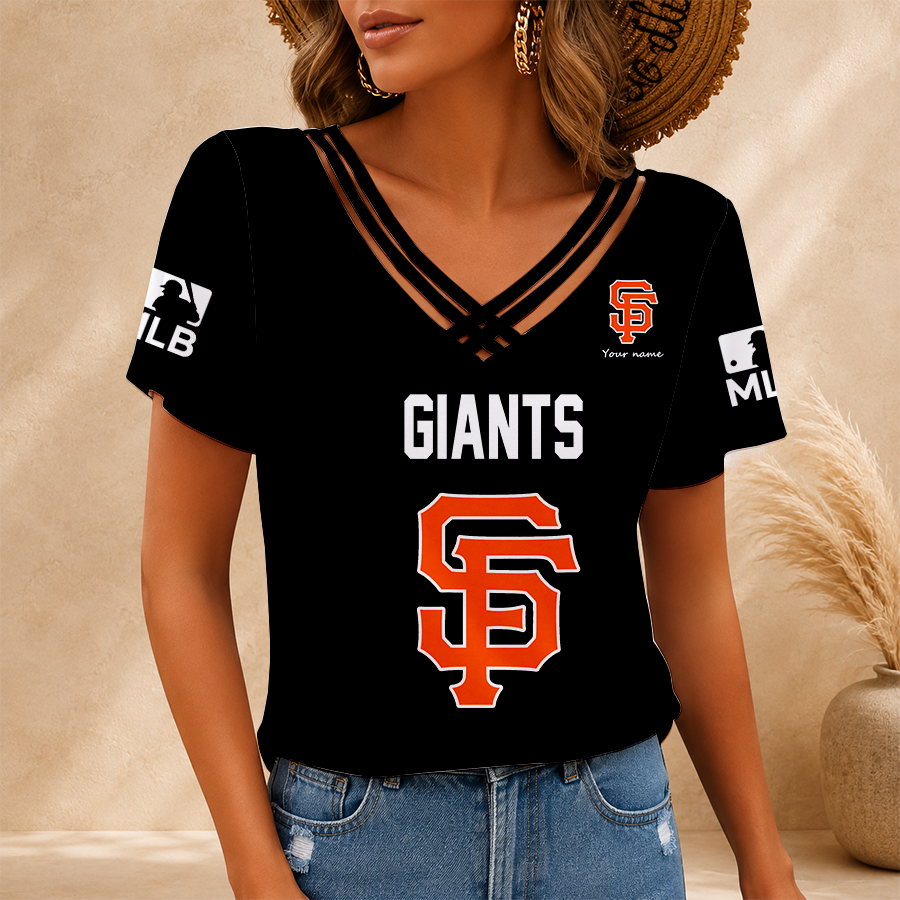 [FLASH SALE] NEW CUSTOMIZED MLB06 SFG SAN FRANCISCO GIANTS V-NECK SHIRT