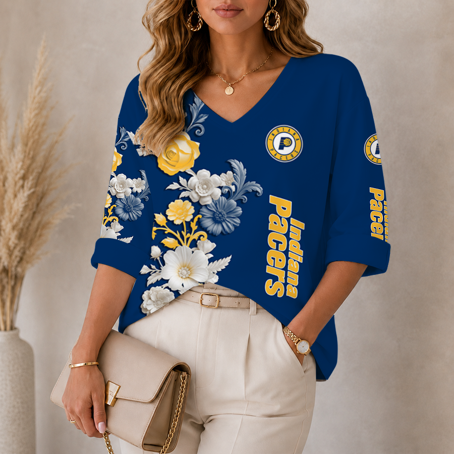 [HOT DEAL] NEW CUSTOMIZED NBA06 IPA INDIANA PACERS WOMEN'S V-NECK LONG SLEEVE SHIRT