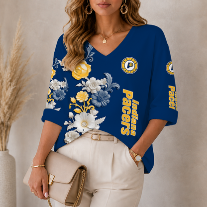 [HOT DEAL] NEW CUSTOMIZED NBA06 IPA INDIANA PACERS WOMEN'S V-NECK LONG SLEEVE SHIRT