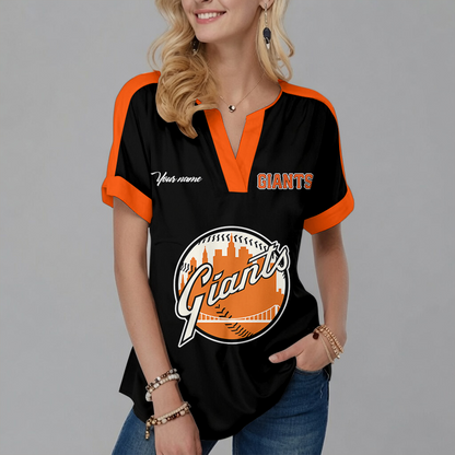 [FLASH SALE] NEW CUSTOMIZED MLB06 SFG SAN FRANCISCO GIANTS V-NECK FEMALE SHIRT