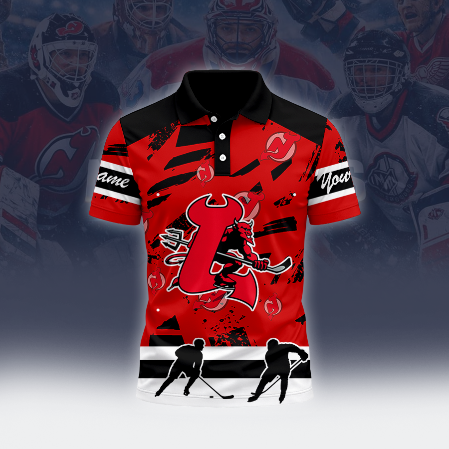 [SUPER SALE] NEW CUSTOMIZED NHL06 NJD NEW JERSEY DEVILS POLO SHIRT