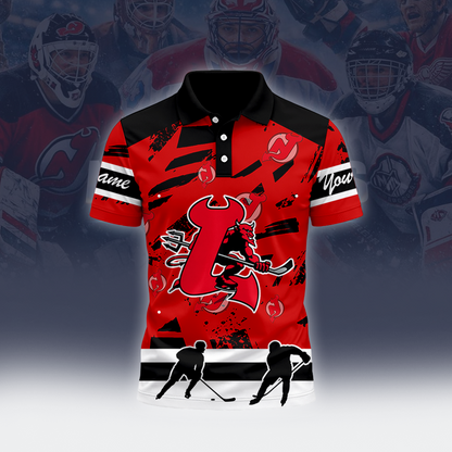 [SUPER SALE] NEW CUSTOMIZED NHL06 NJD NEW JERSEY DEVILS POLO SHIRT