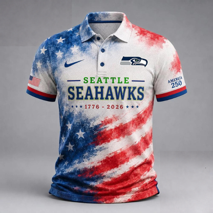 MEGA SALE - NEW CUSTOMIZED NFL06 SSH SEATTLE SEAHAWKS USA 250TH ANNIVERSARY POLO SHIRT, ZIP POLO SHIRT & T-SHIRTS