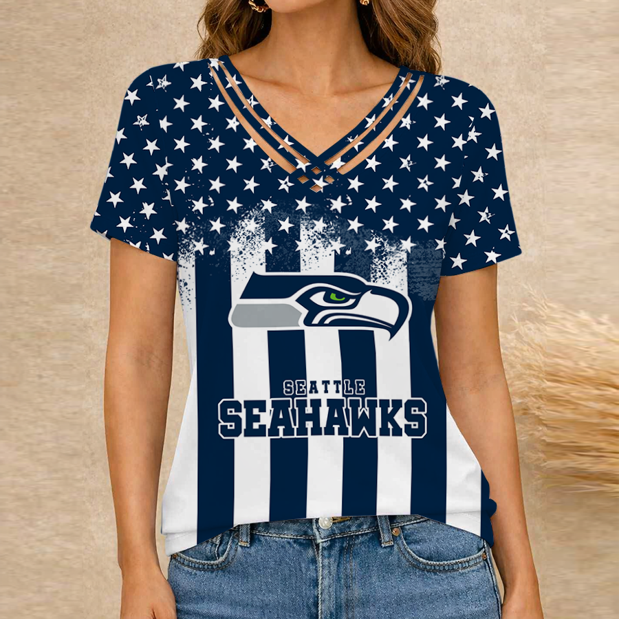 [SPECIAL OFFER] NEW CUSTOMIZED NFL06 SSH SEATTLE SEAHAWKS V-NECK SHIRT