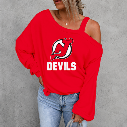 [SUPER SALE] NEW CUSTOMIZED NHL06 NJD NEW JERSEY DEVILS DROP SHOULDER SWEATSHIRT