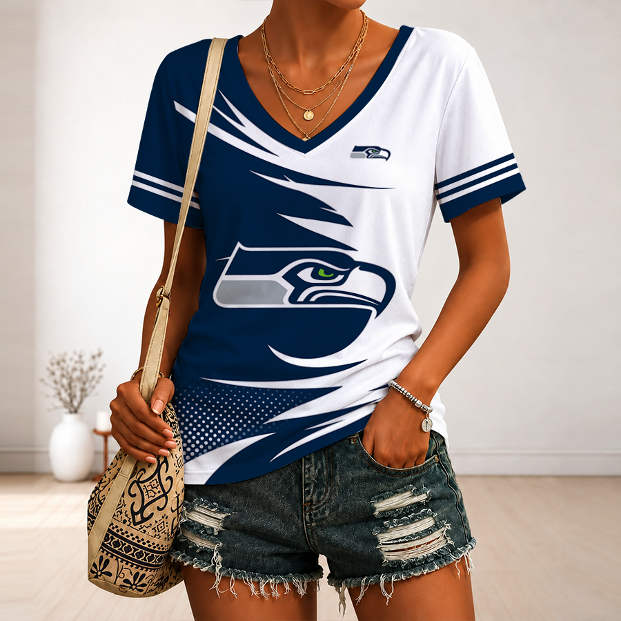 [SPECIAL OFFER] NEW CUSTOMIZED NFL06 SSH SEATLLE SEAHAWKS V-NECK FEMALE SHIRT